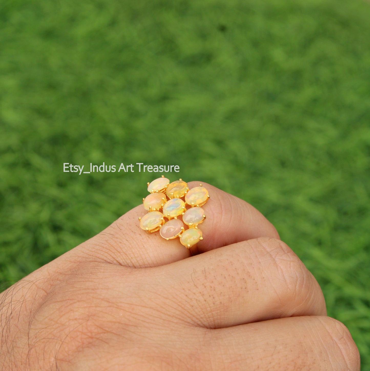 Fire Opal Adjustable 18k Gold Plated Ring