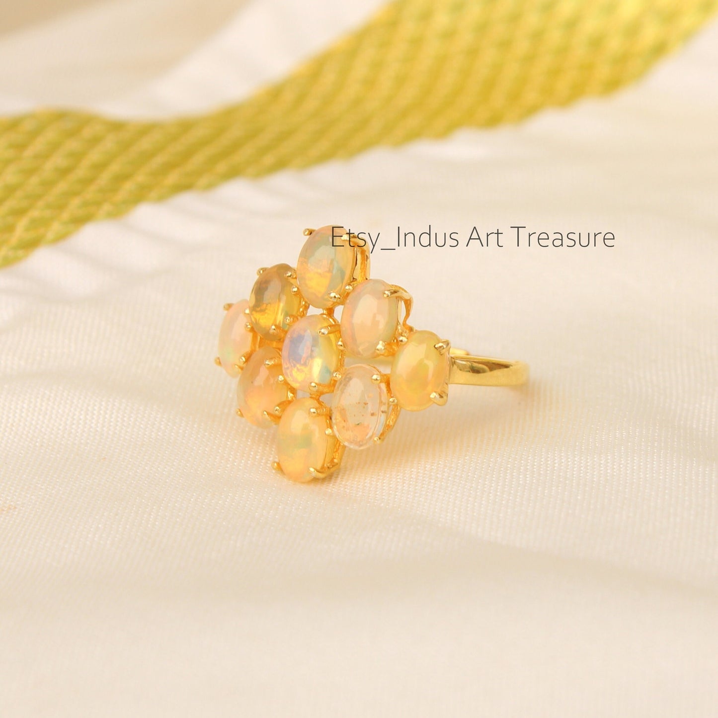 Fire Opal Adjustable 18k Gold Plated Ring