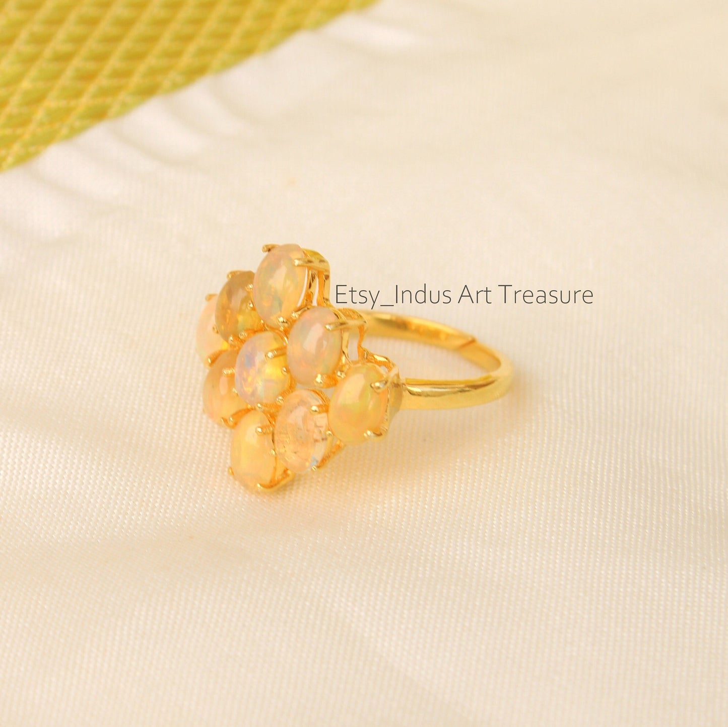 Fire Opal Adjustable 18k Gold Plated Ring