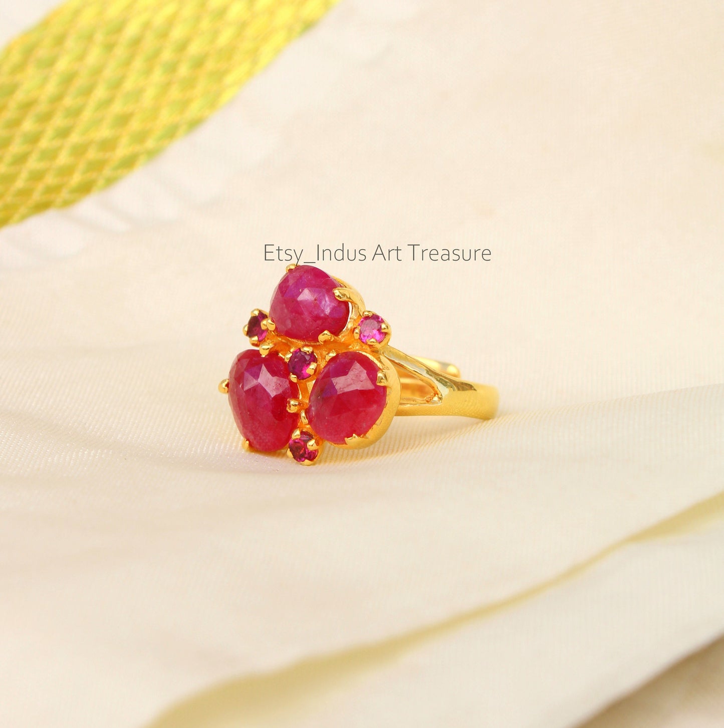 Glass filled Ruby 18k Gold Plated Ring