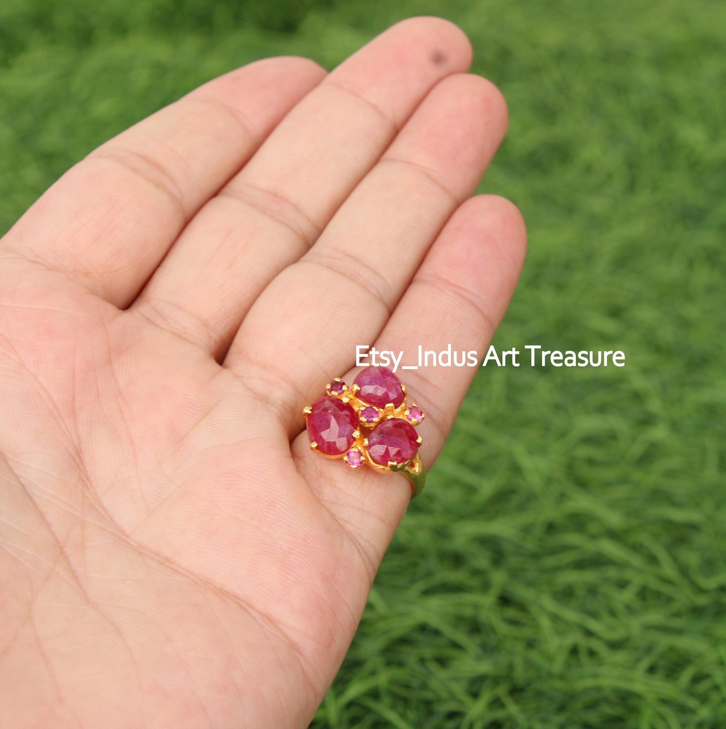 Glass filled Ruby 18k Gold Plated Ring