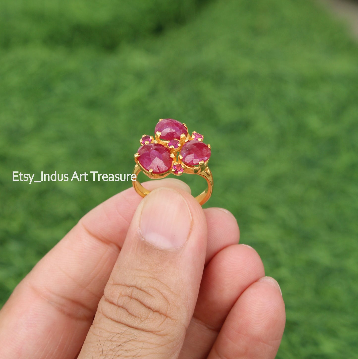 Glass filled Ruby 18k Gold Plated Ring