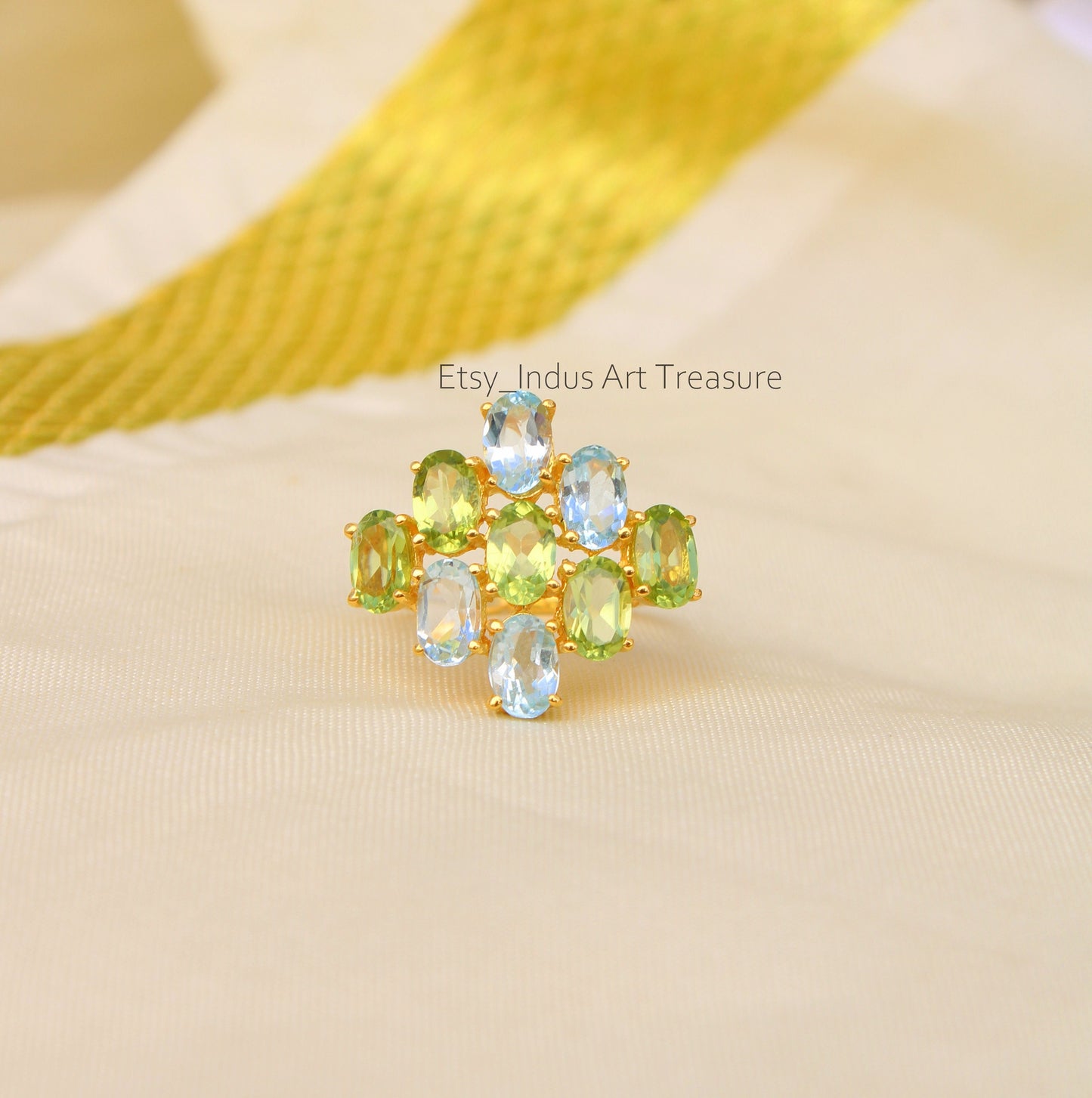 Olive Green Peridot 18k Gold Plated Ring