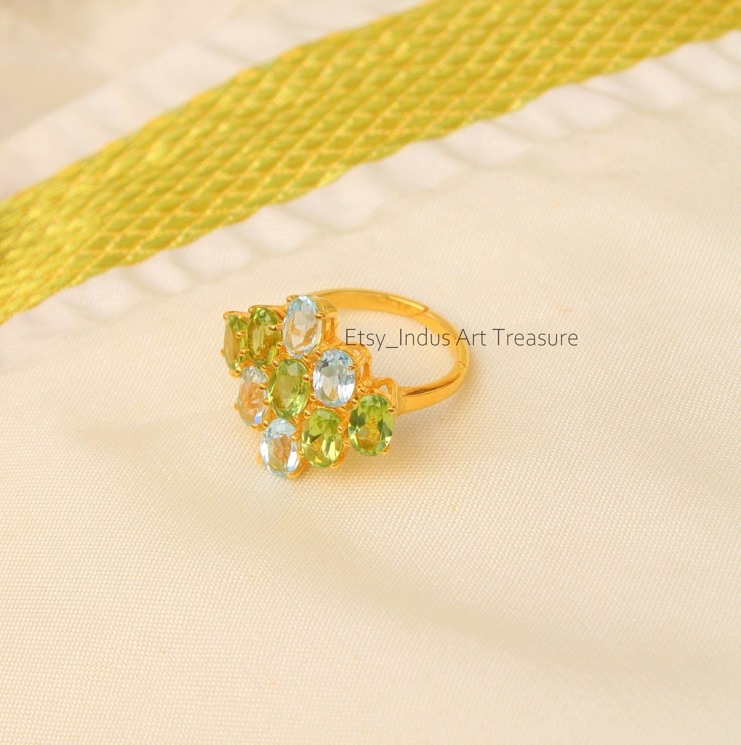 Olive Green Peridot 18k Gold Plated Ring