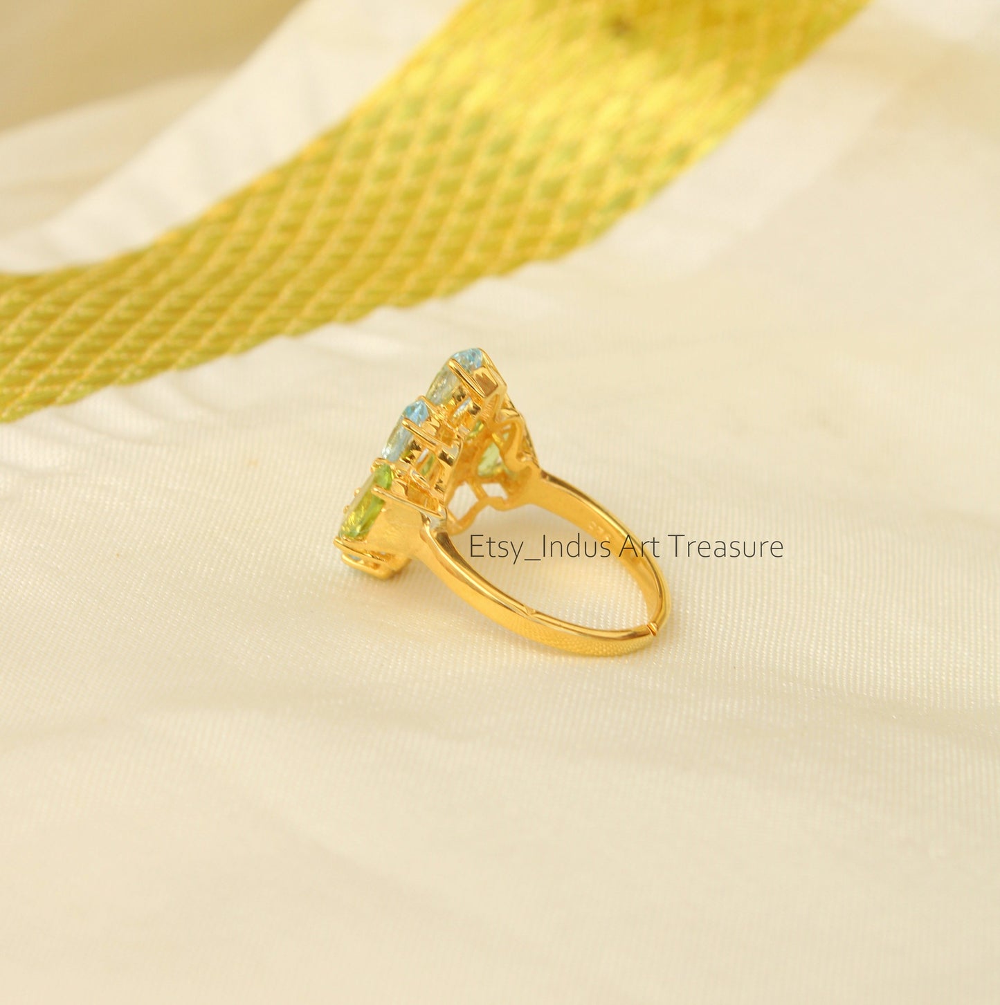 Olive Green Peridot 18k Gold Plated Ring