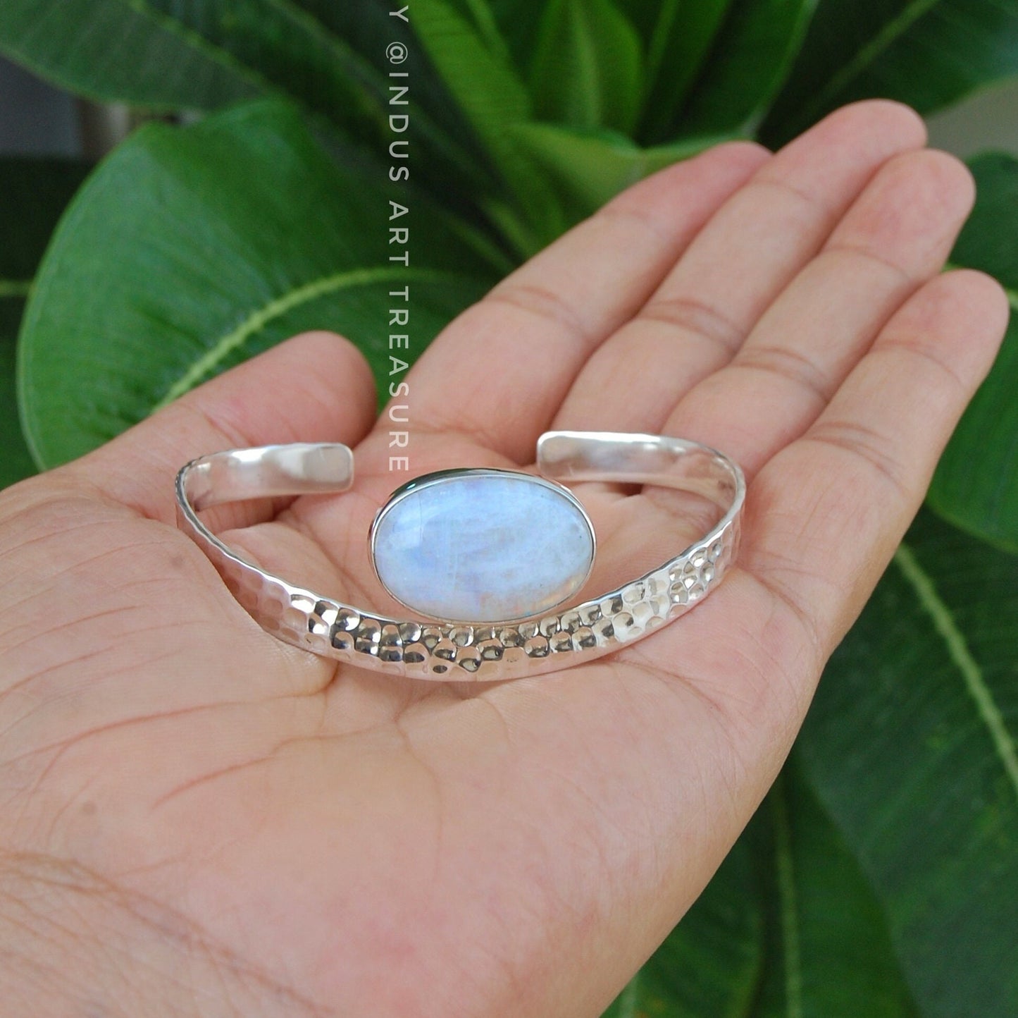 Rainbow Moonstone Hammered Bangle Bracelet