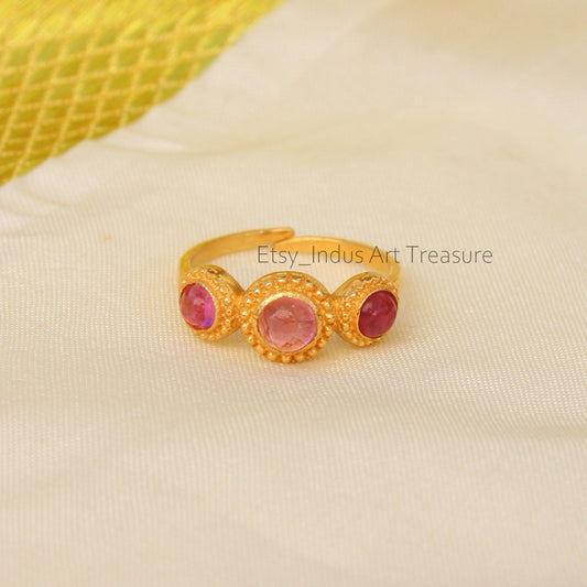Pink Tourmaline Gold Plated Ring