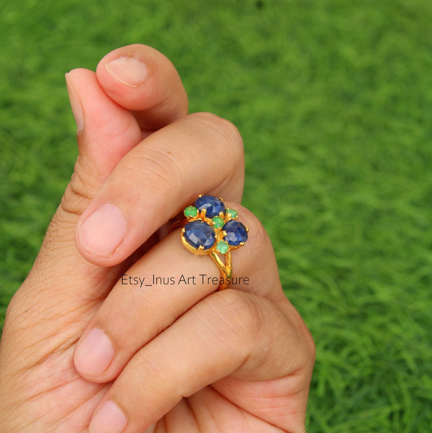 Blue Sapphire Gold Cocktail Ring