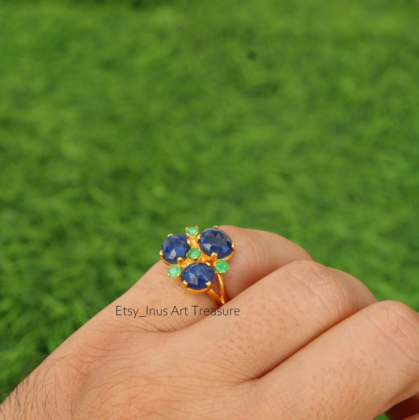 Blue Sapphire Gold Cocktail Ring
