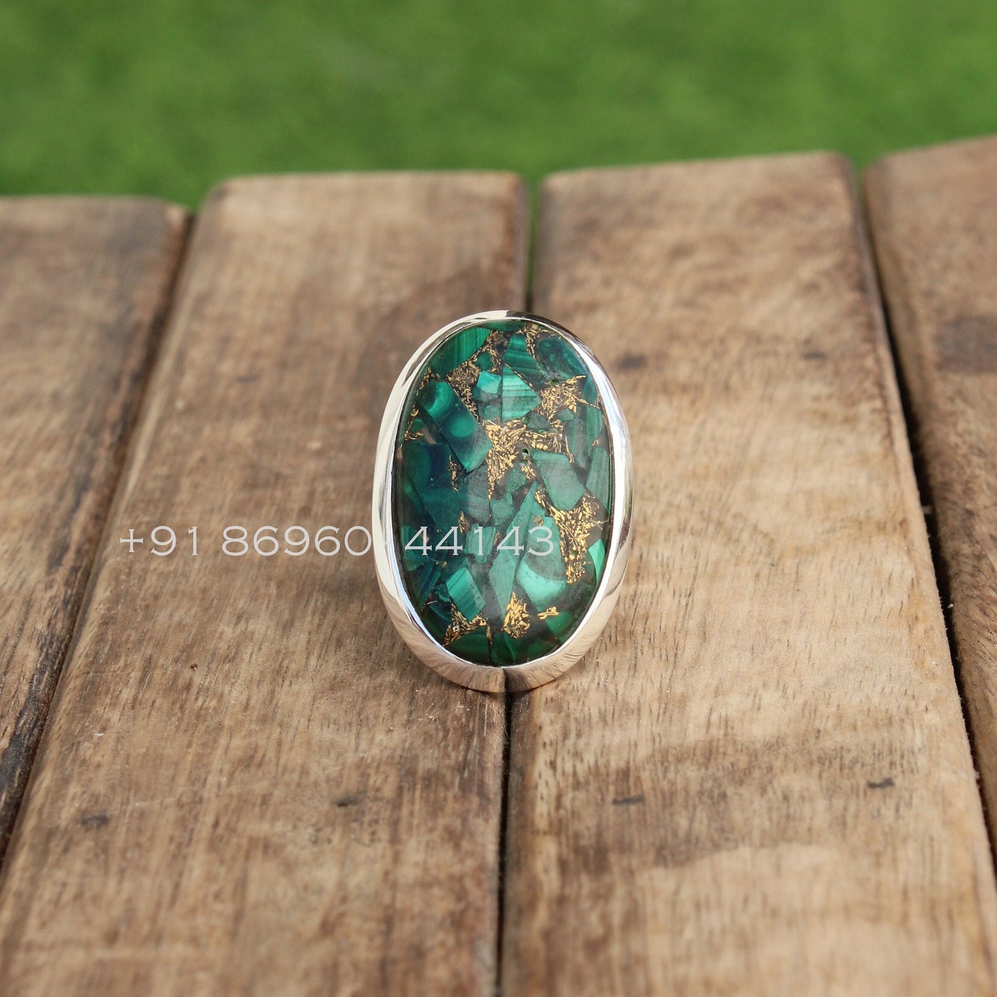 Copper Malachite Statement Ring
