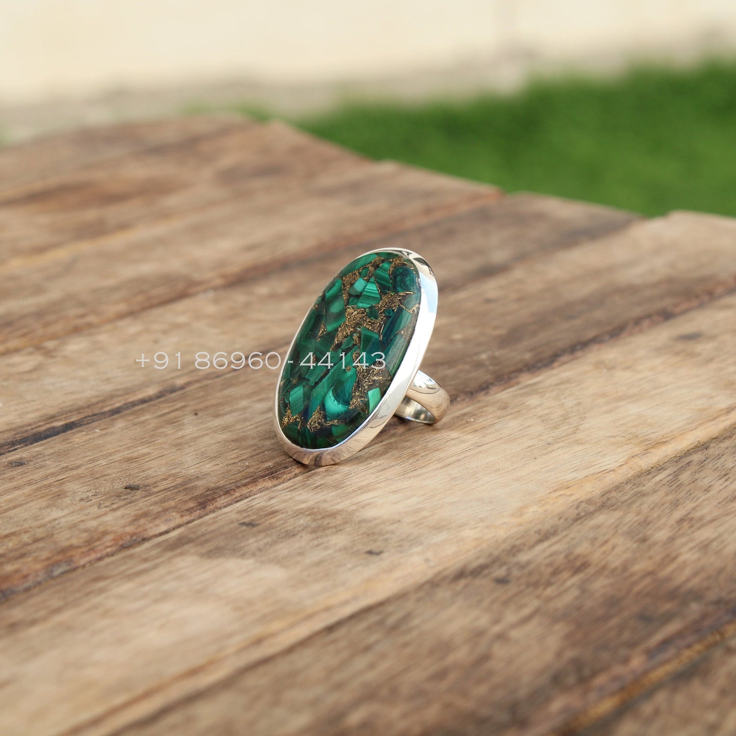 Copper Malachite Statement Ring