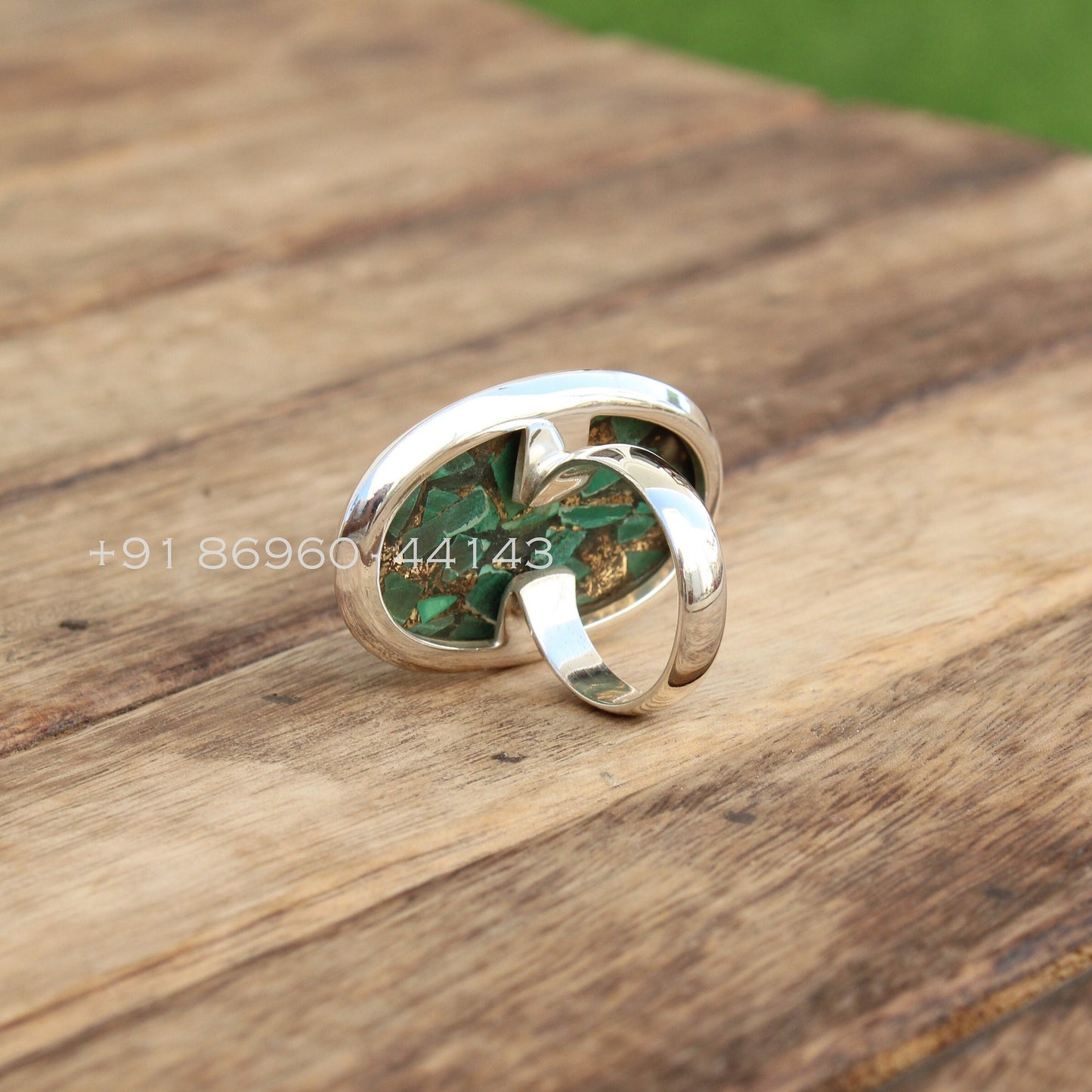 Copper Malachite Statement Ring