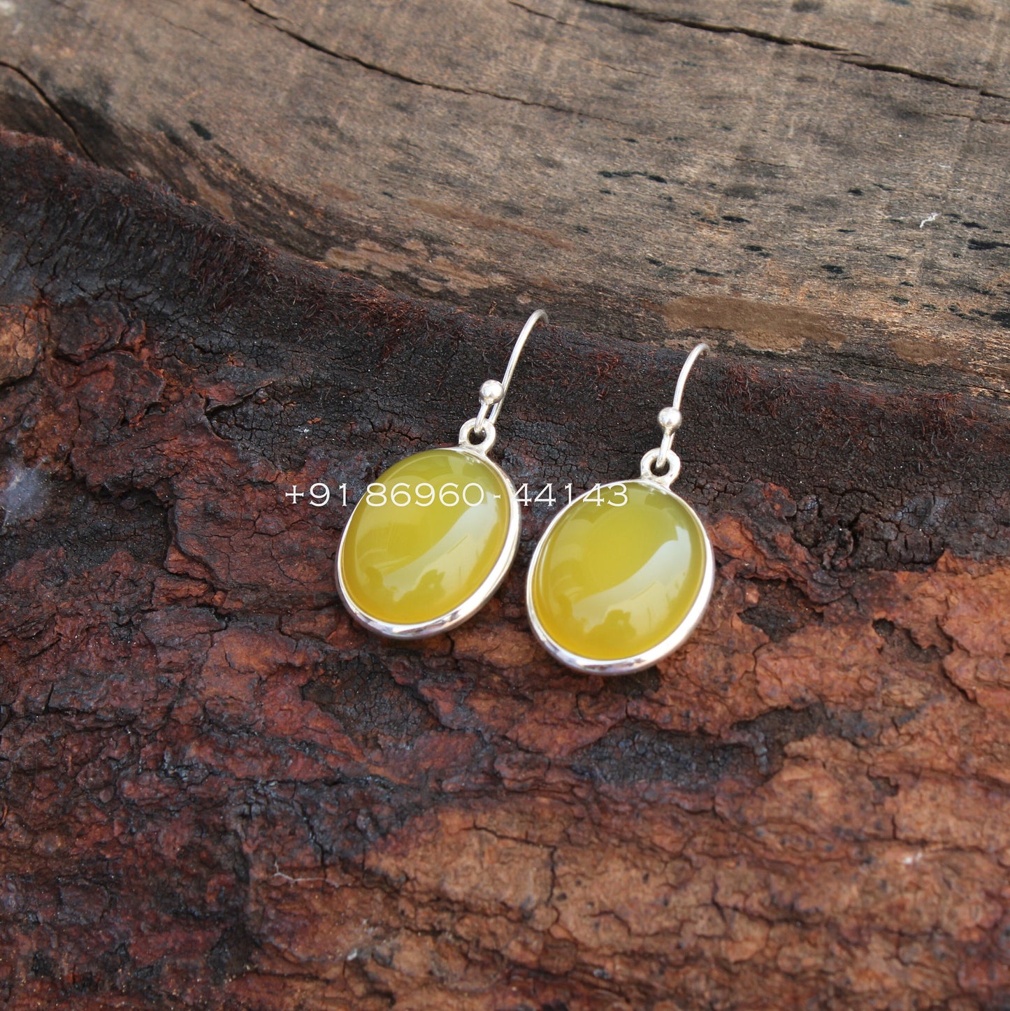 Yellow Onyx Oval Earrings