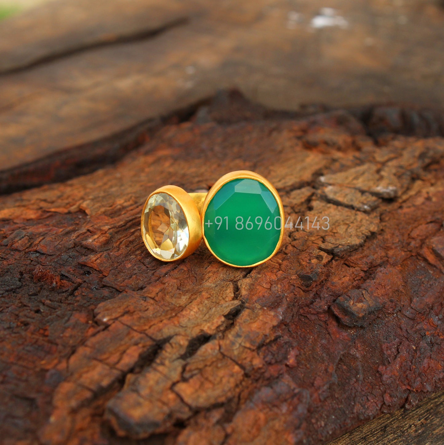 Green Onyx , White Topaz Ring