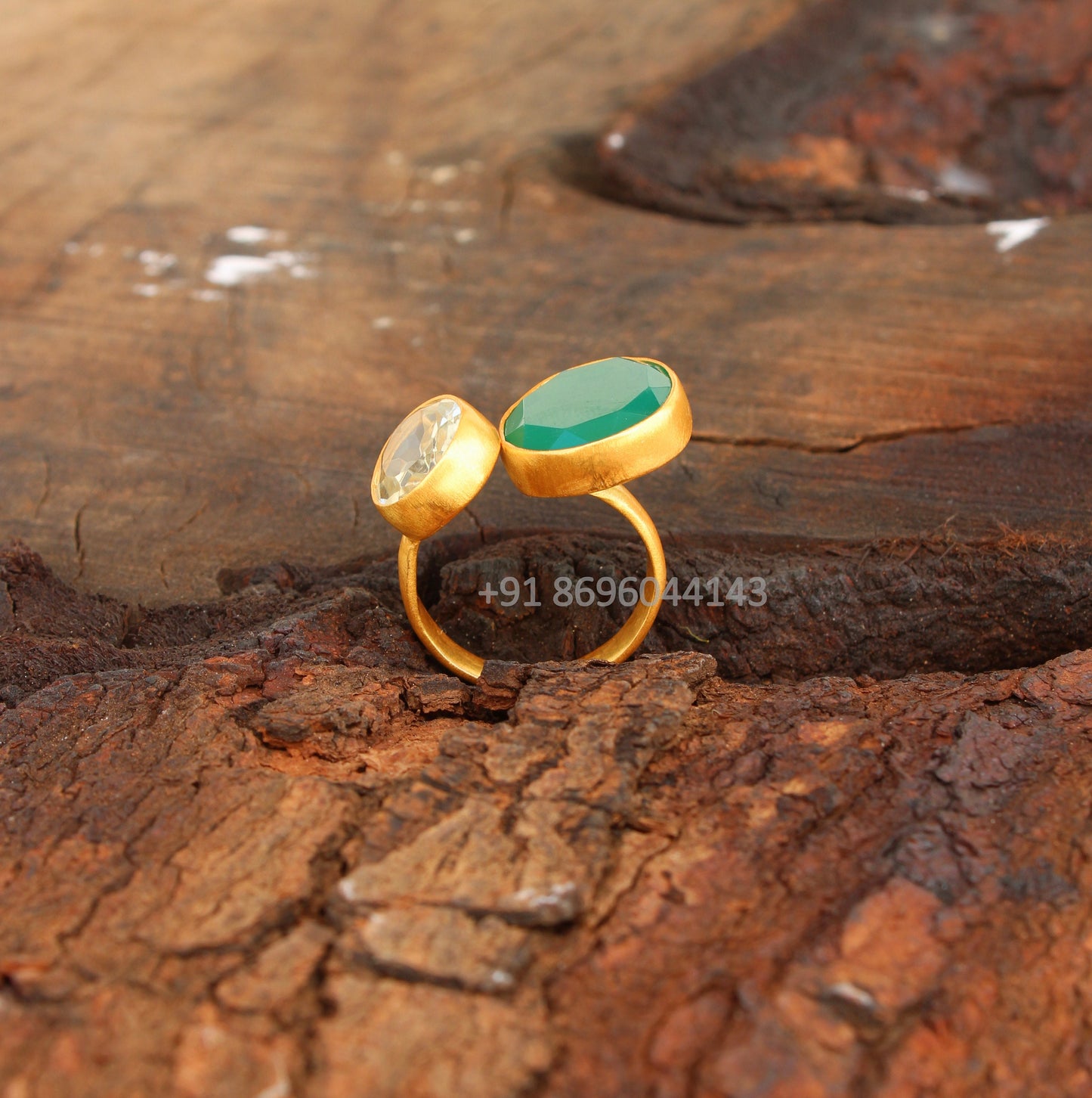 Green Onyx , White Topaz Ring