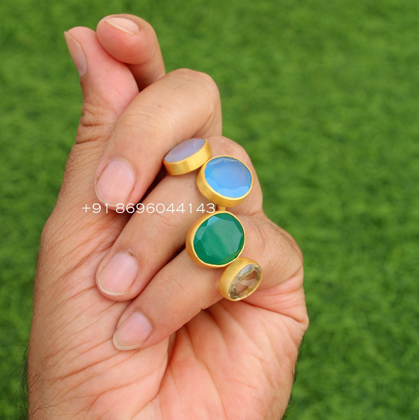 Green Onyx , White Topaz Ring