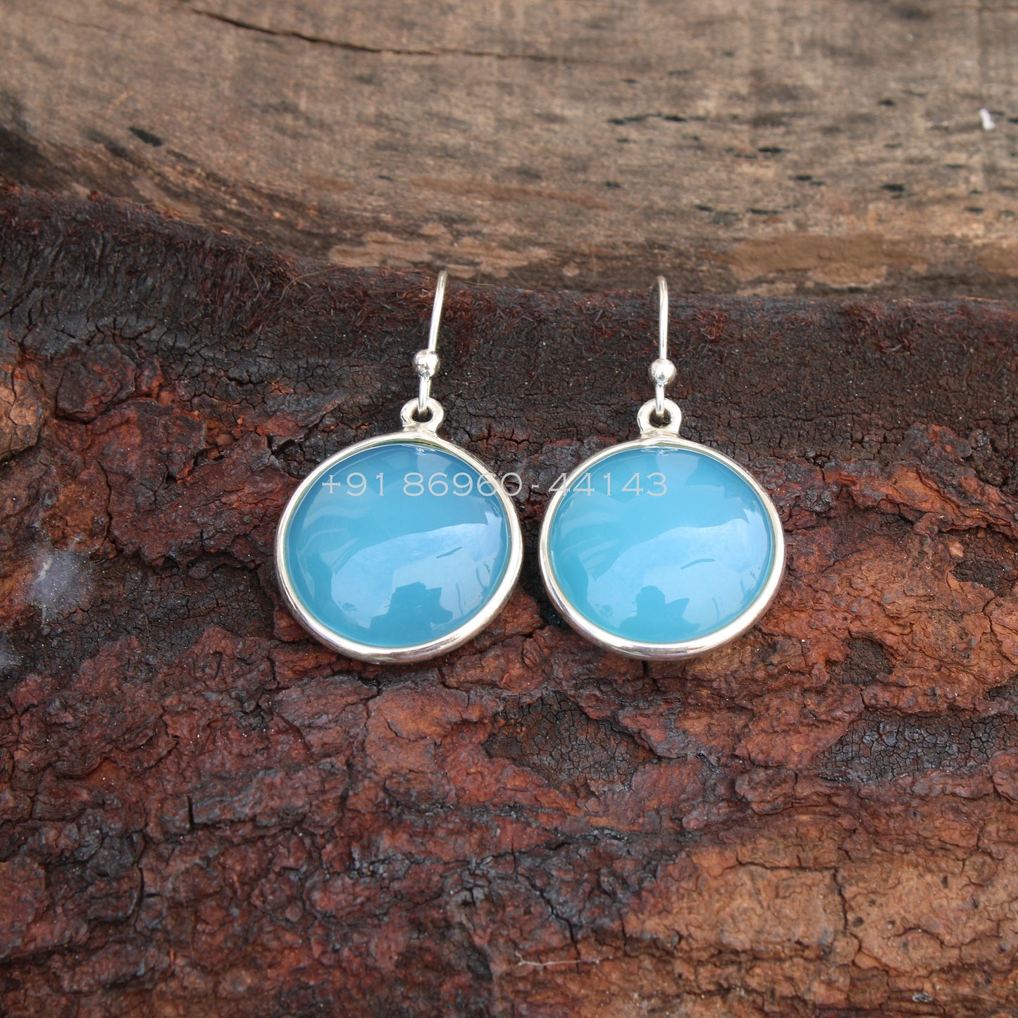 Aqua Chalcedony Big Round Earrings