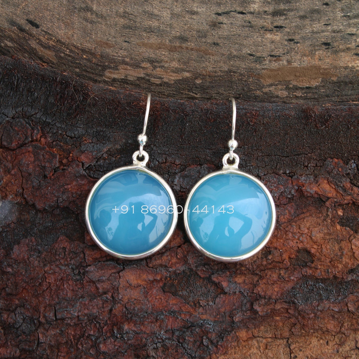 Aqua Chalcedony Big Round Earrings