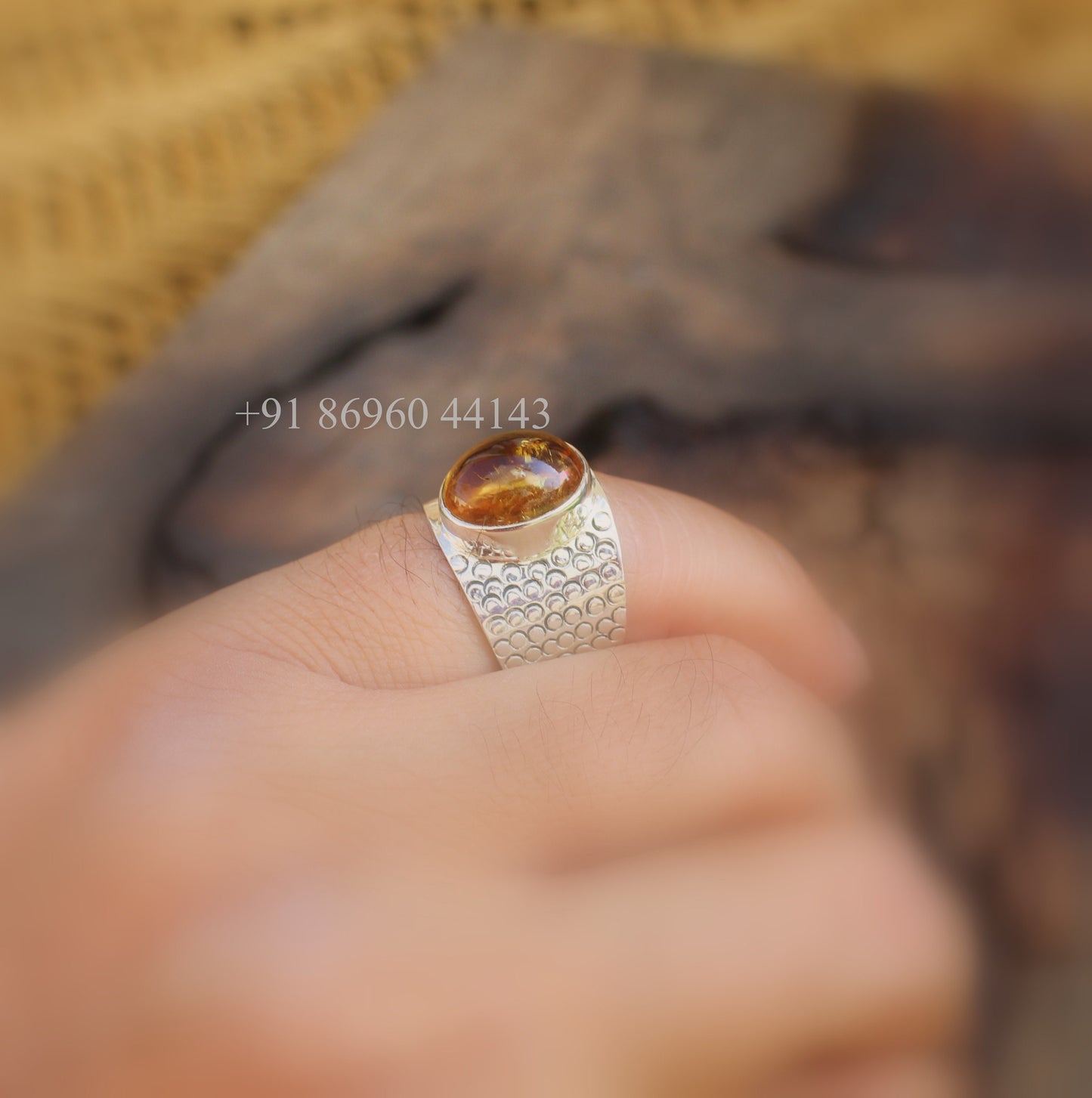 Citrine Boho Silver Band Ring