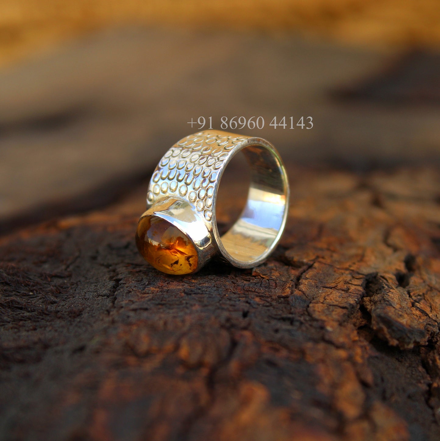 Citrine Boho Silver Band Ring