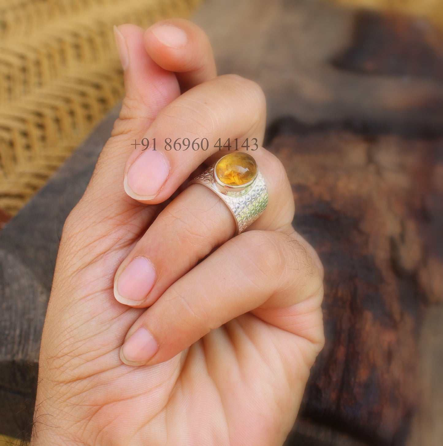 Citrine Boho Silver Band Ring