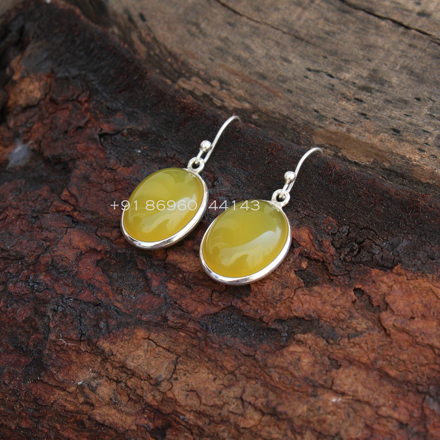 Yellow Onyx Oval Earrings