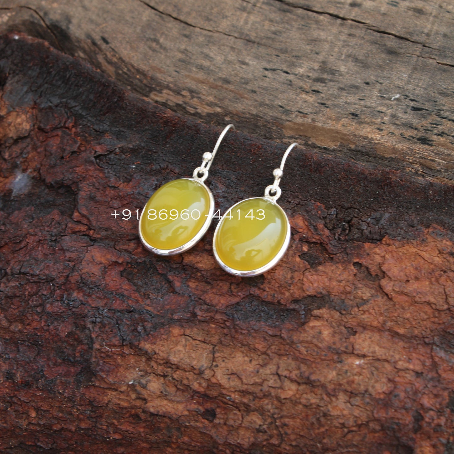 Yellow Onyx Oval Earrings