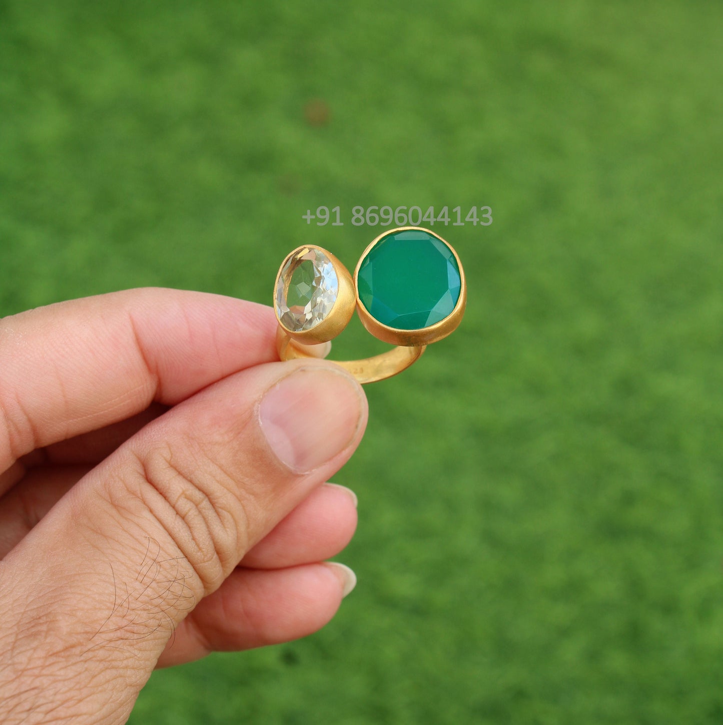 Green Onyx , White Topaz Ring