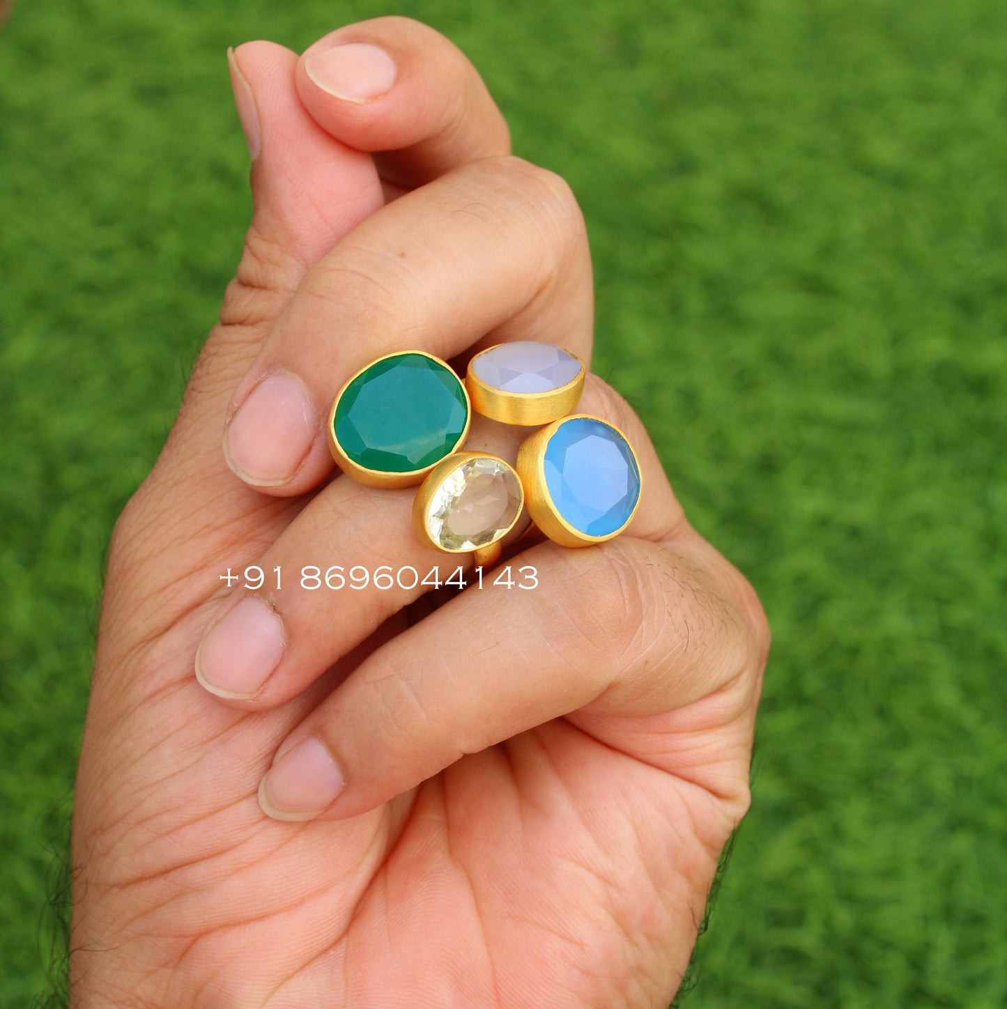 Green Onyx , White Topaz Ring