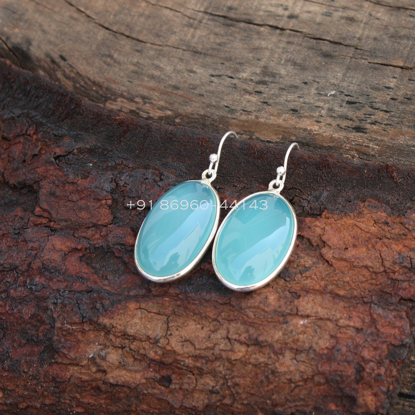 Aqua Chalcedony Oval Bezel Earrings