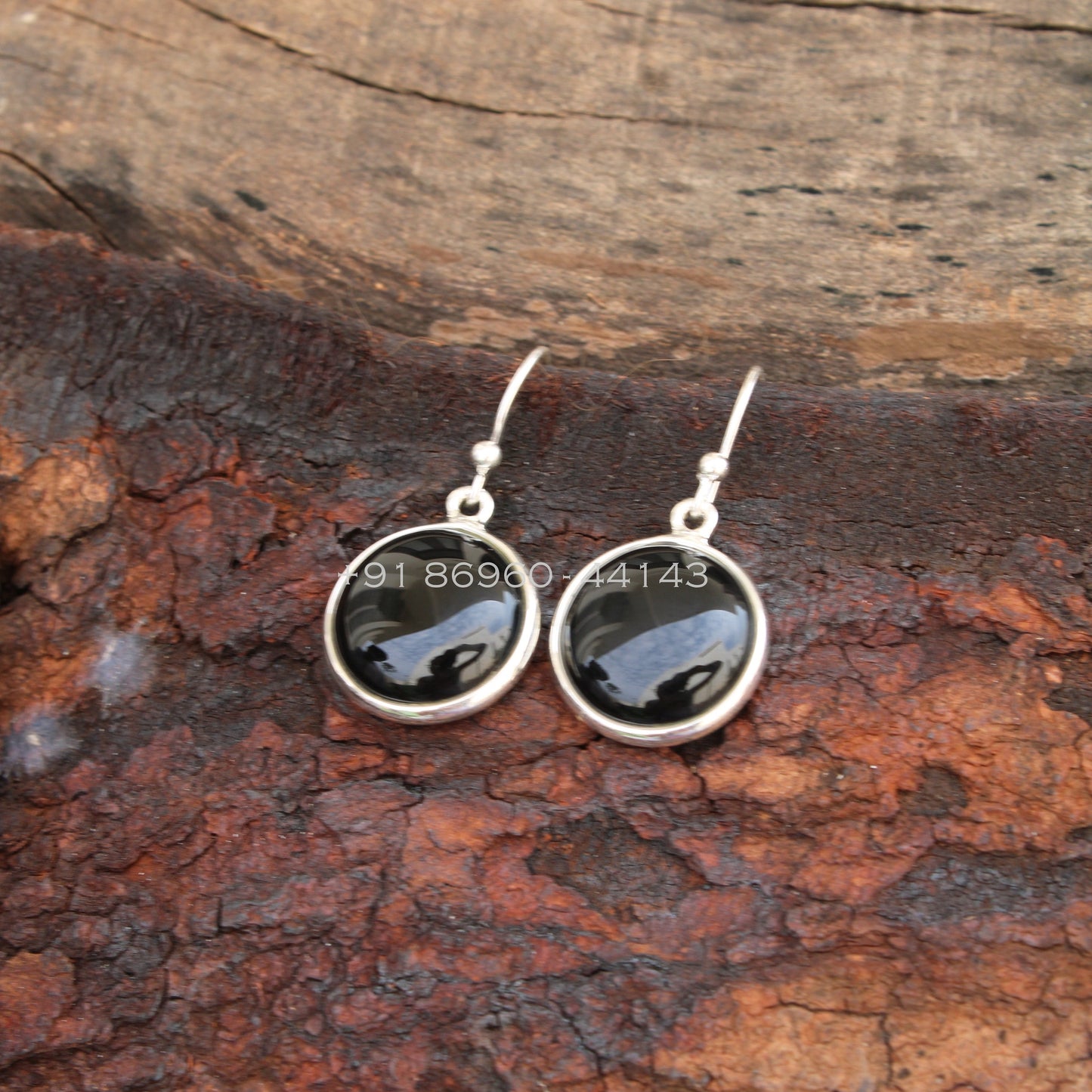 Black Onyx Round Earrings