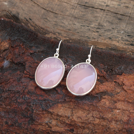 Pink Chalcedony Oval Earrings