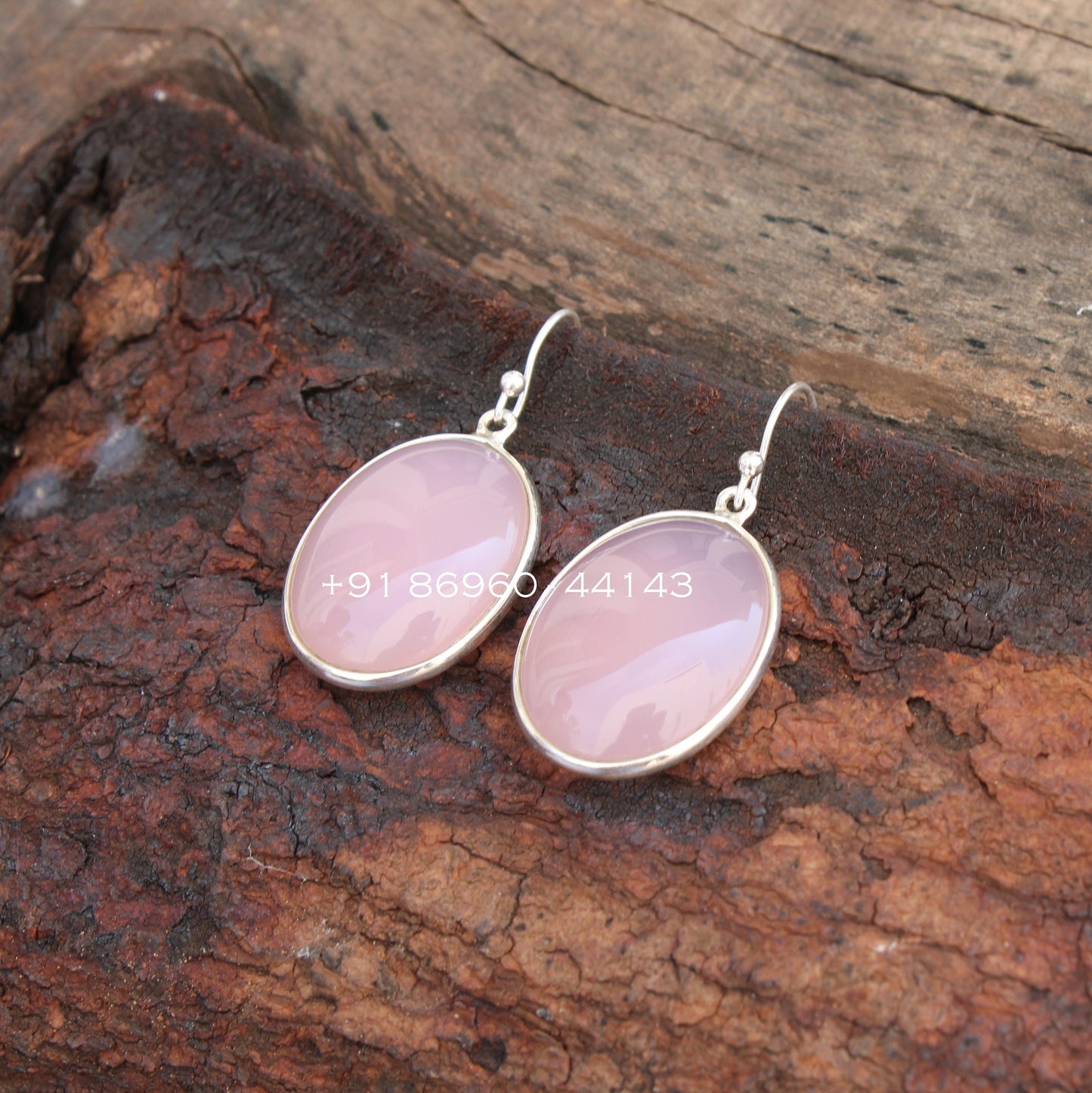 Pink Chalcedony Oval Earrings