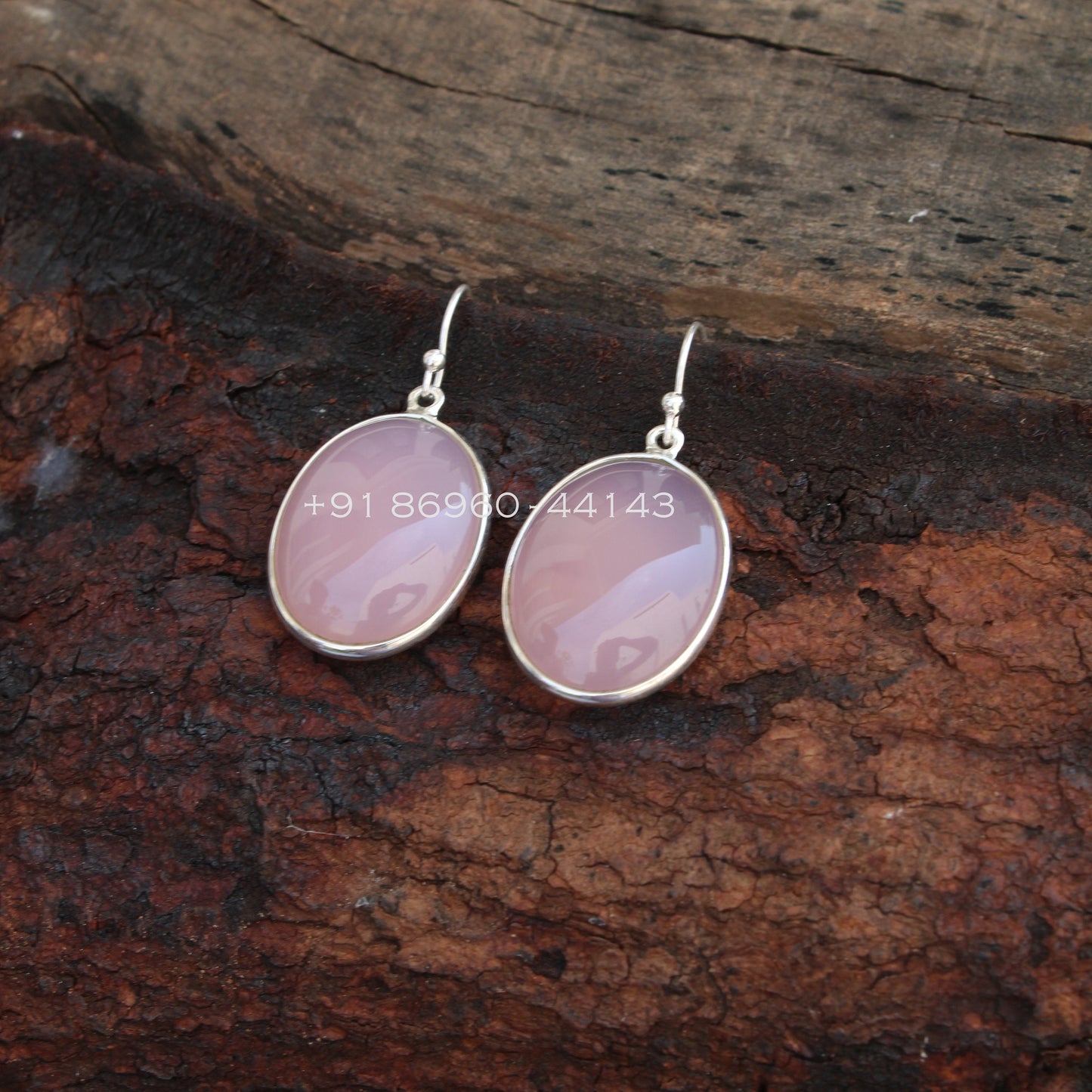 Pink Chalcedony Oval Earrings
