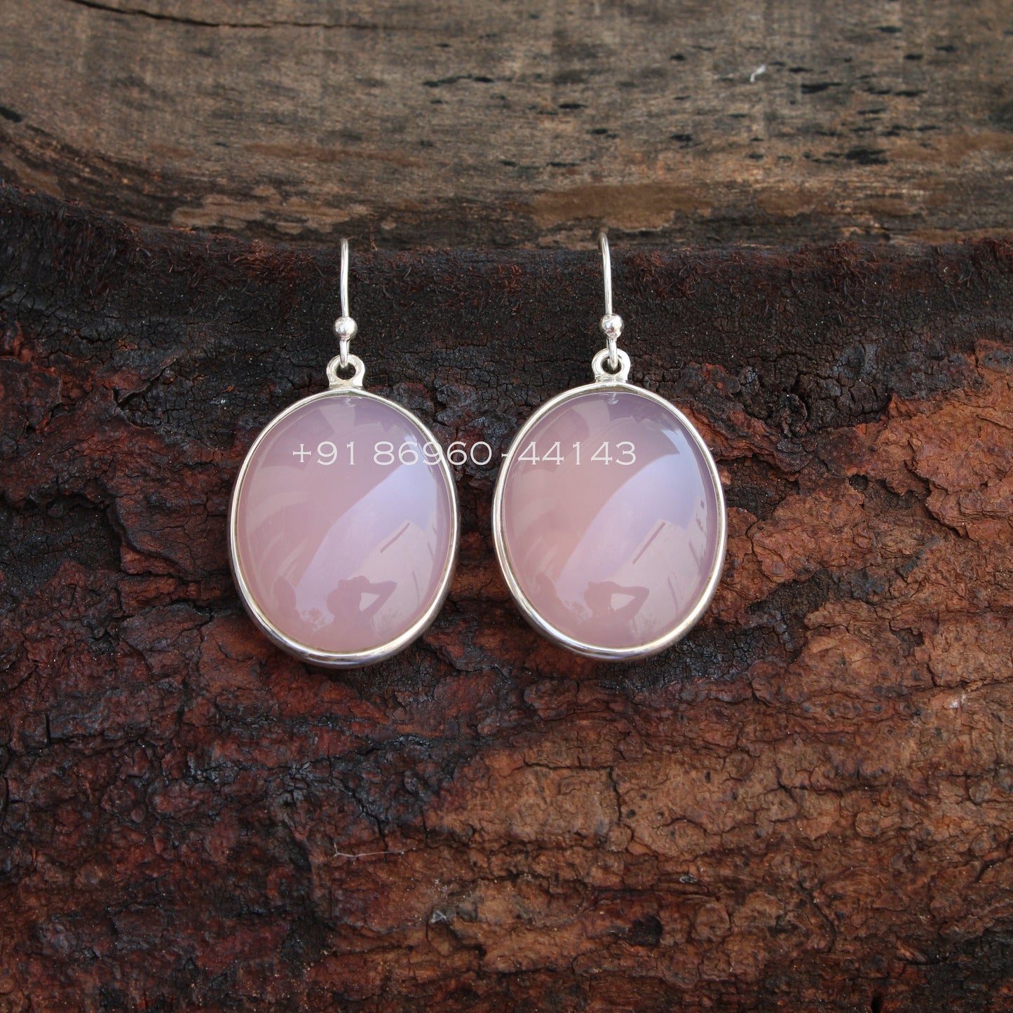 Pink Chalcedony Oval Earrings