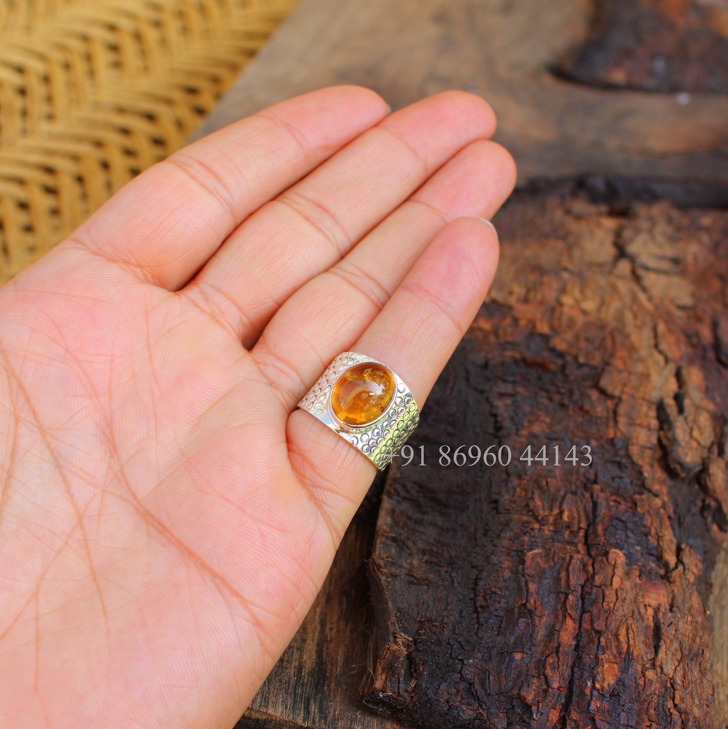 Citrine Boho Silver Band Ring