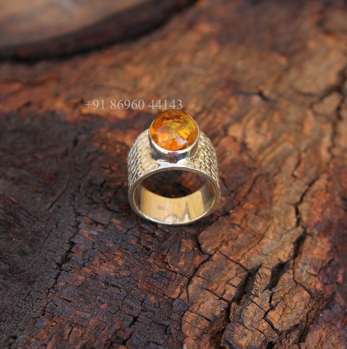 Citrine Boho Silver Band Ring