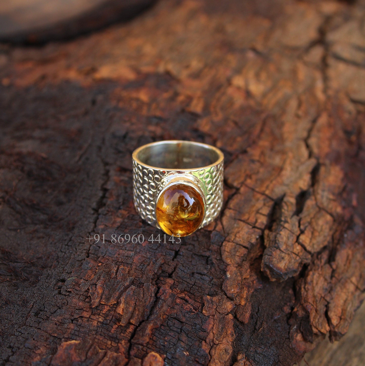 Citrine Boho Silver Band Ring