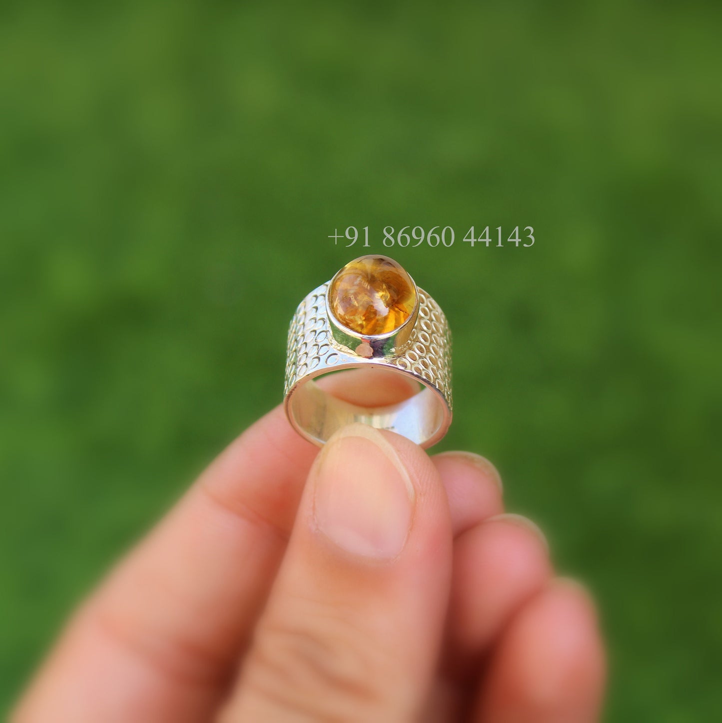 Citrine Boho Silver Band Ring