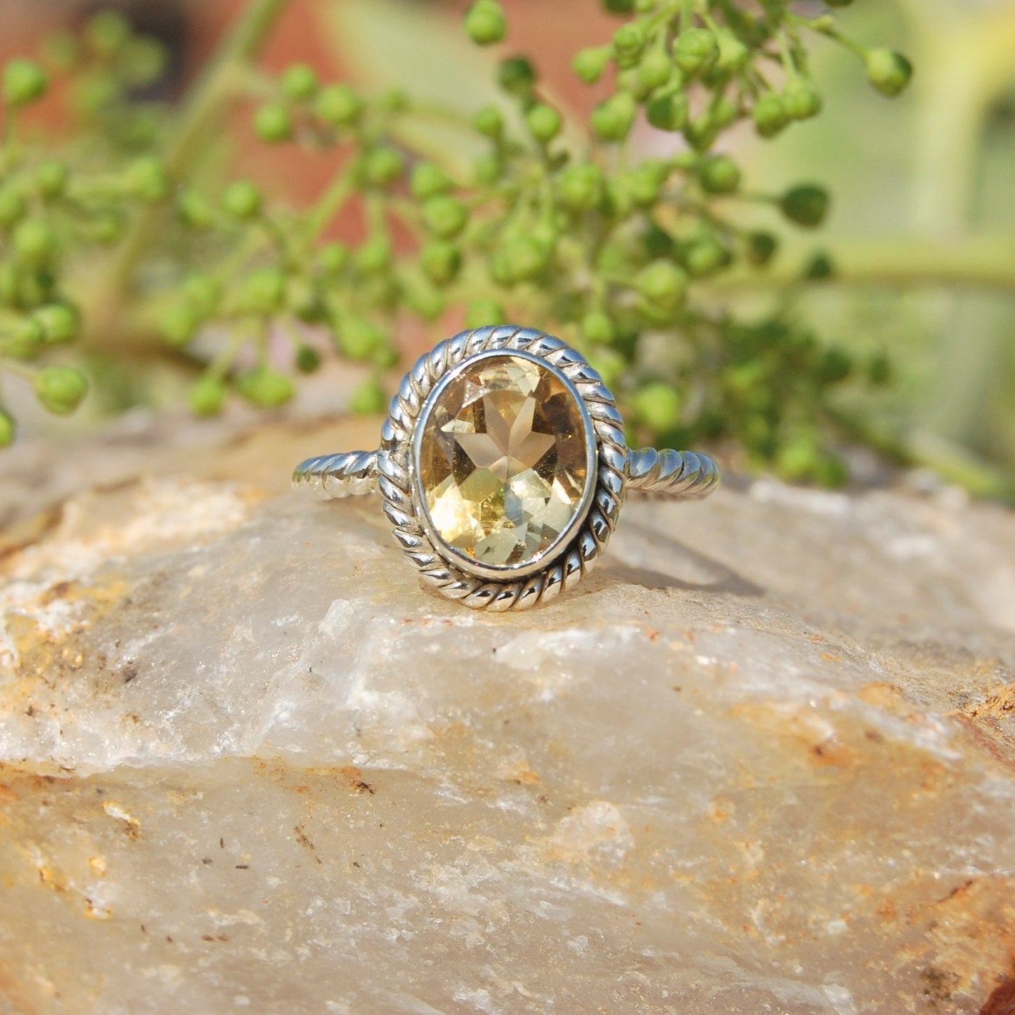 Citrine Twisted Wire Band Ring