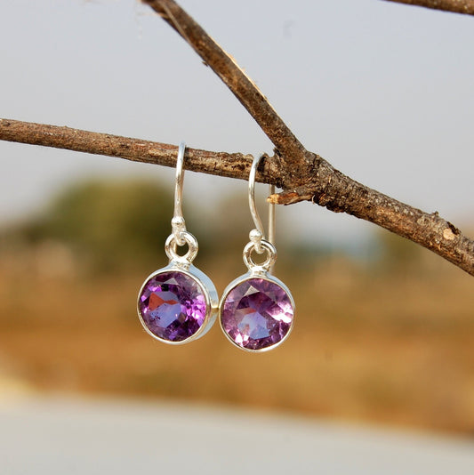 Amethyst Round Cut Earrings
