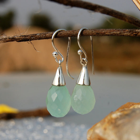 Aqua Chalcedony Drop Earrings