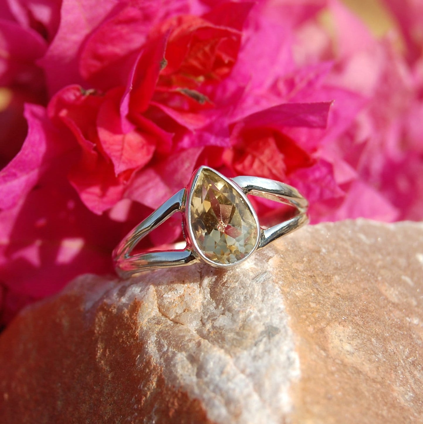 Yellow Citrine Pear Cut Ring