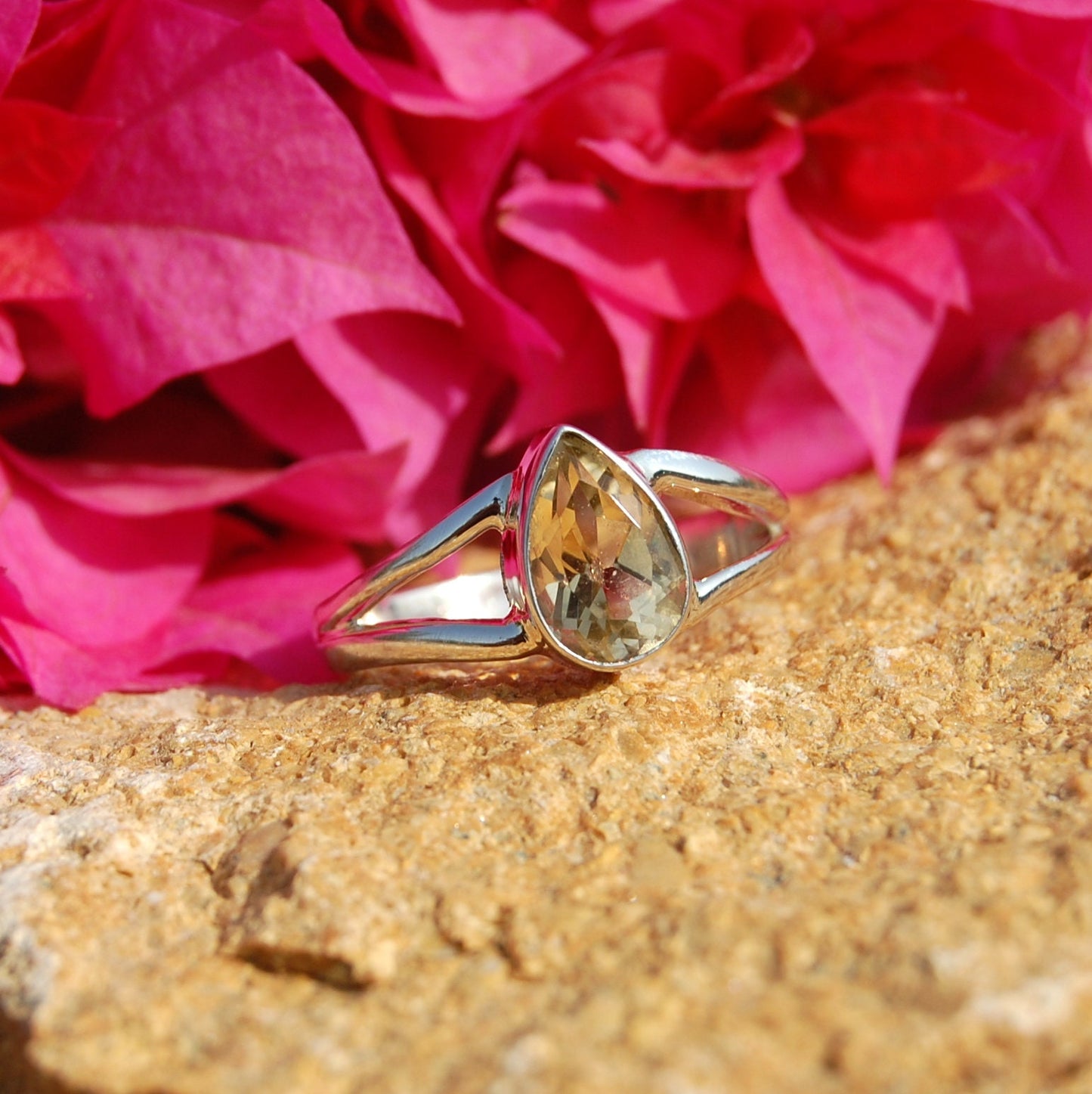 Yellow Citrine Pear Cut Ring