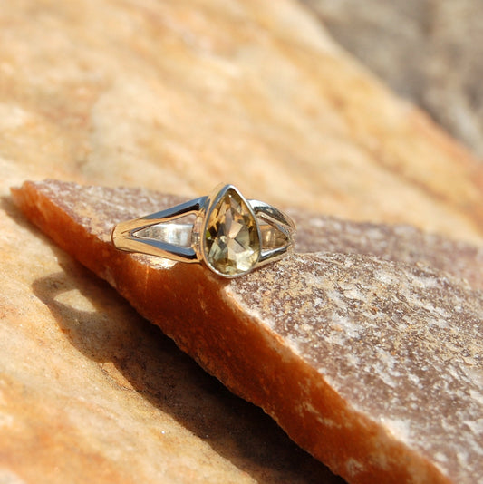 Yellow Citrine Pear Cut Ring