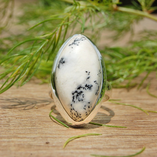 Dendritic Agate Marquise Statement Ring