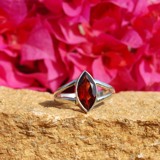 Red Garnet Marquise Cut Ring