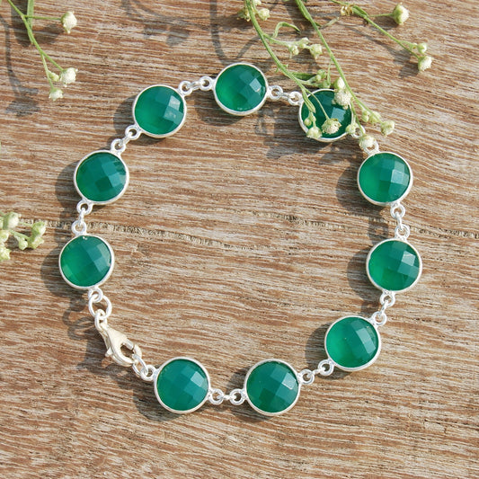 Green Onyx Round Checker Cut Bracelet