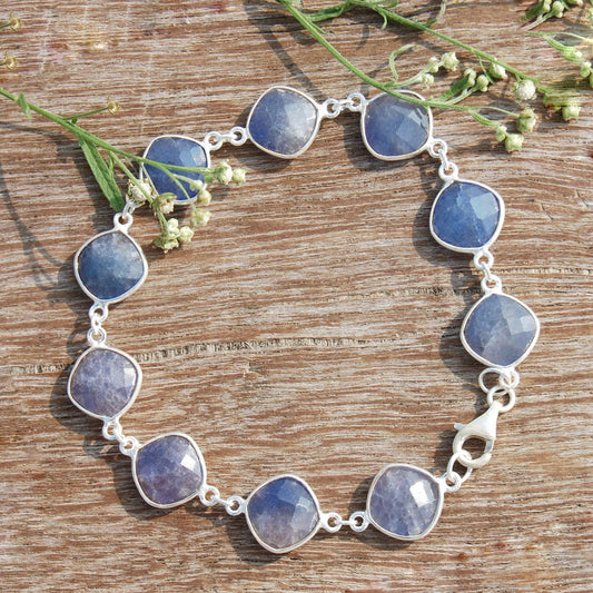 Dyed Blue Sapphire Checker Cut Square Bracelet