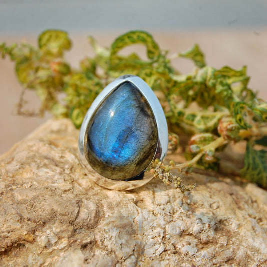 Blue Labradorite Pear Ring